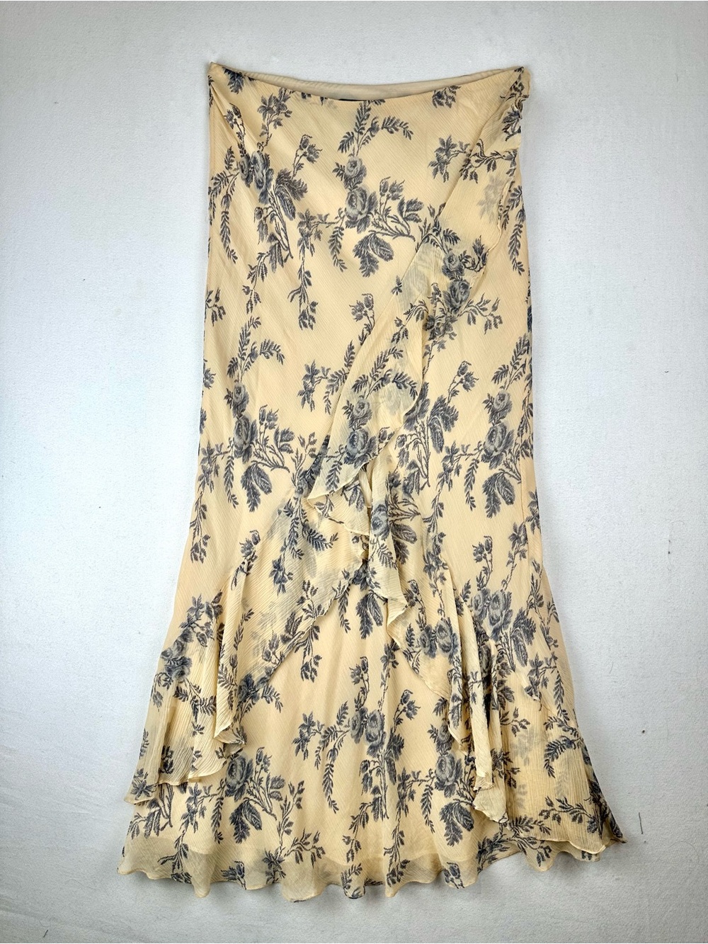 Lauren Ralph Lauren Silk Tiered Ruffle Floral Maxi Skirt Cottagecore Old Money